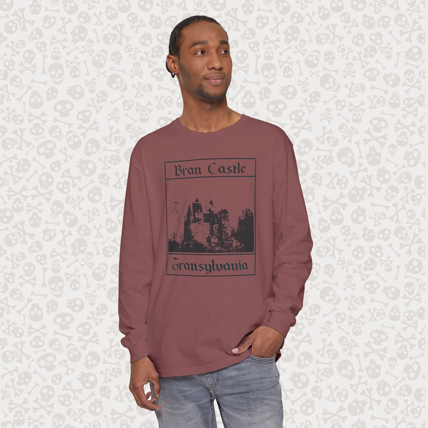Camiseta de manga larga del Castillo de Bran, Transilvania, Drácula, Halloween, terror gótico, Drácula espeluznante, Halloween