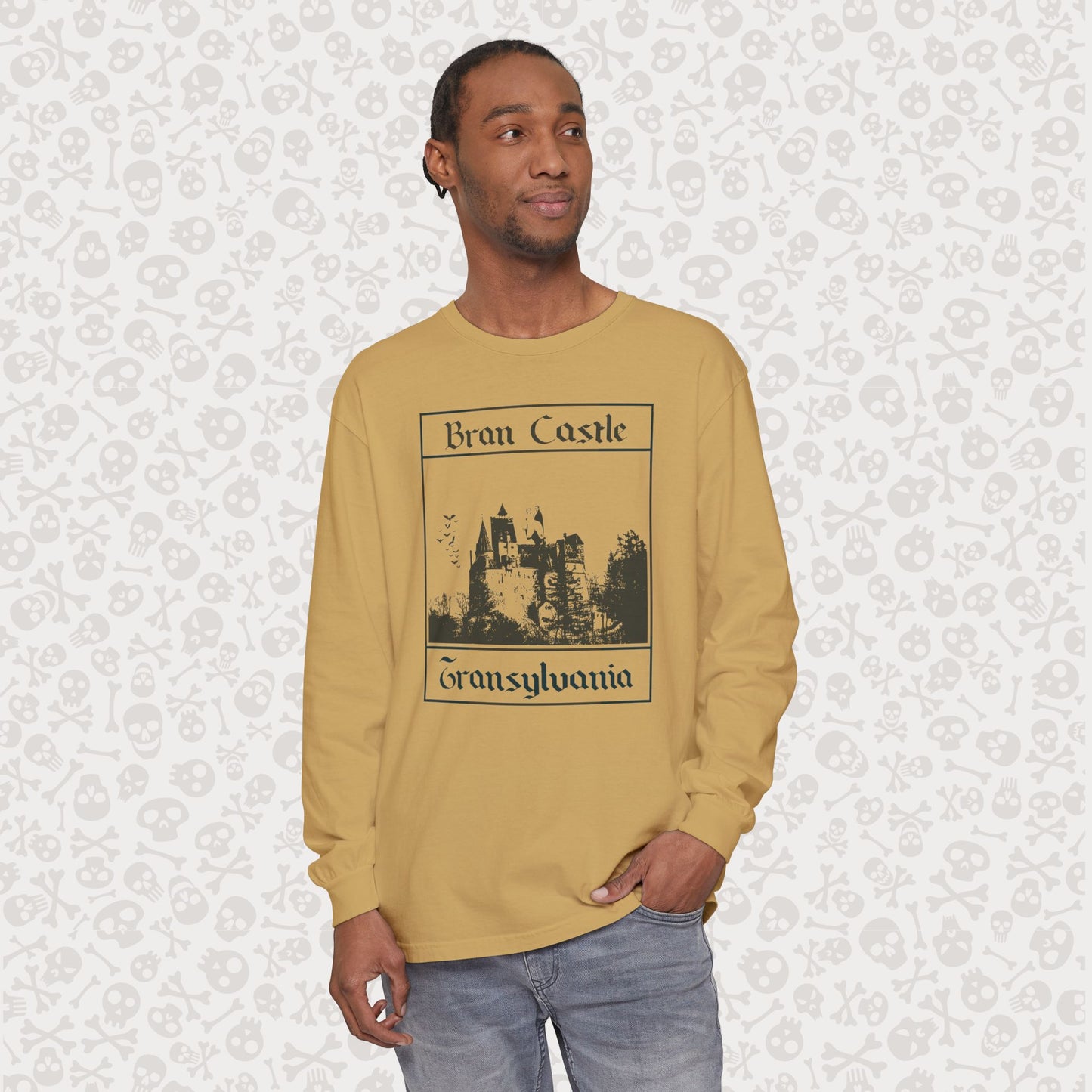 Camiseta de manga larga del Castillo de Bran, Transilvania, Drácula, Halloween, terror gótico, Drácula espeluznante, Halloween