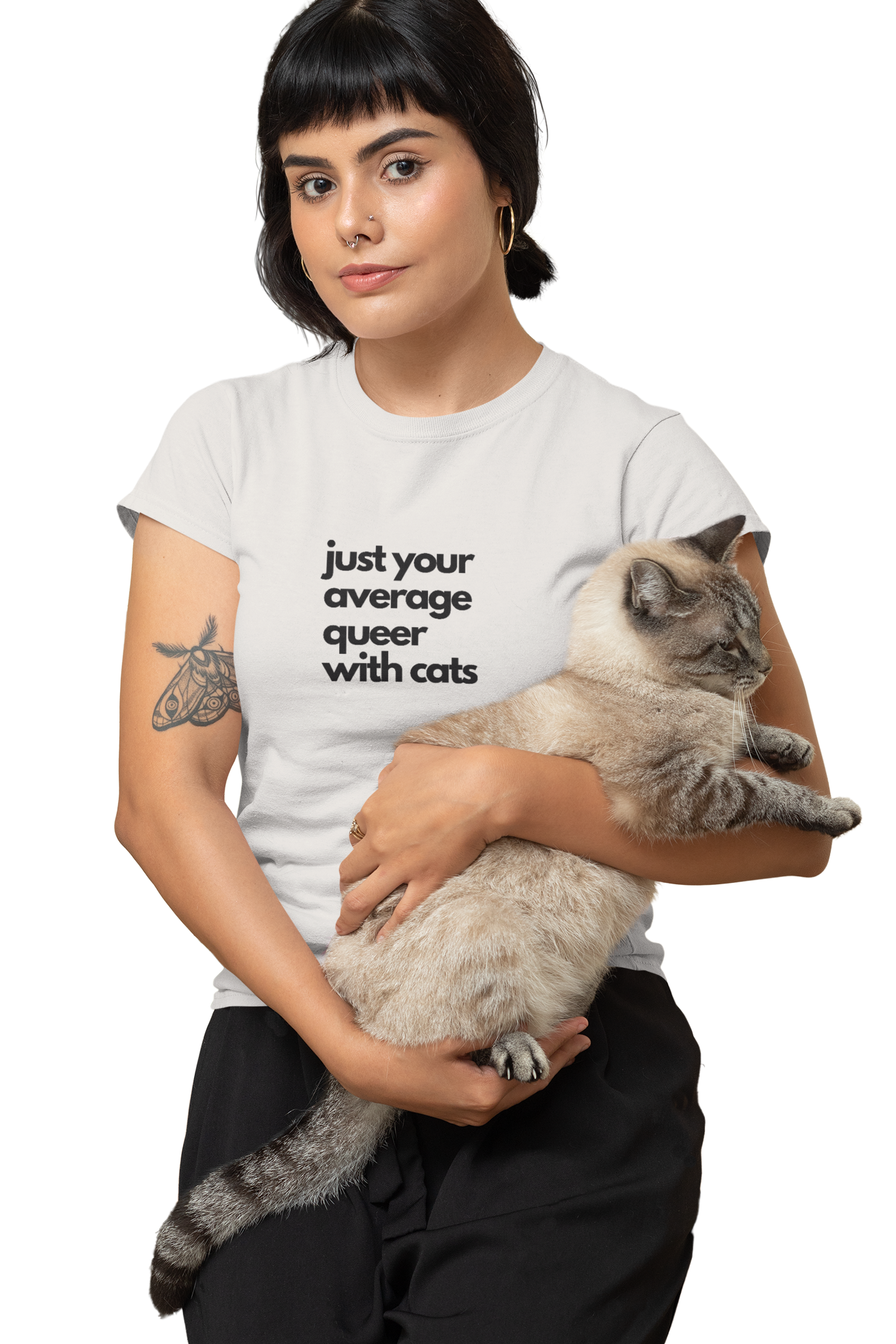 Camiseta clásica unisex "Just Your Average Queer with Cats", LGBTQ+, regalo para amantes de los gatos, ropa informal del Mes del Orgullo, camiseta ecológica