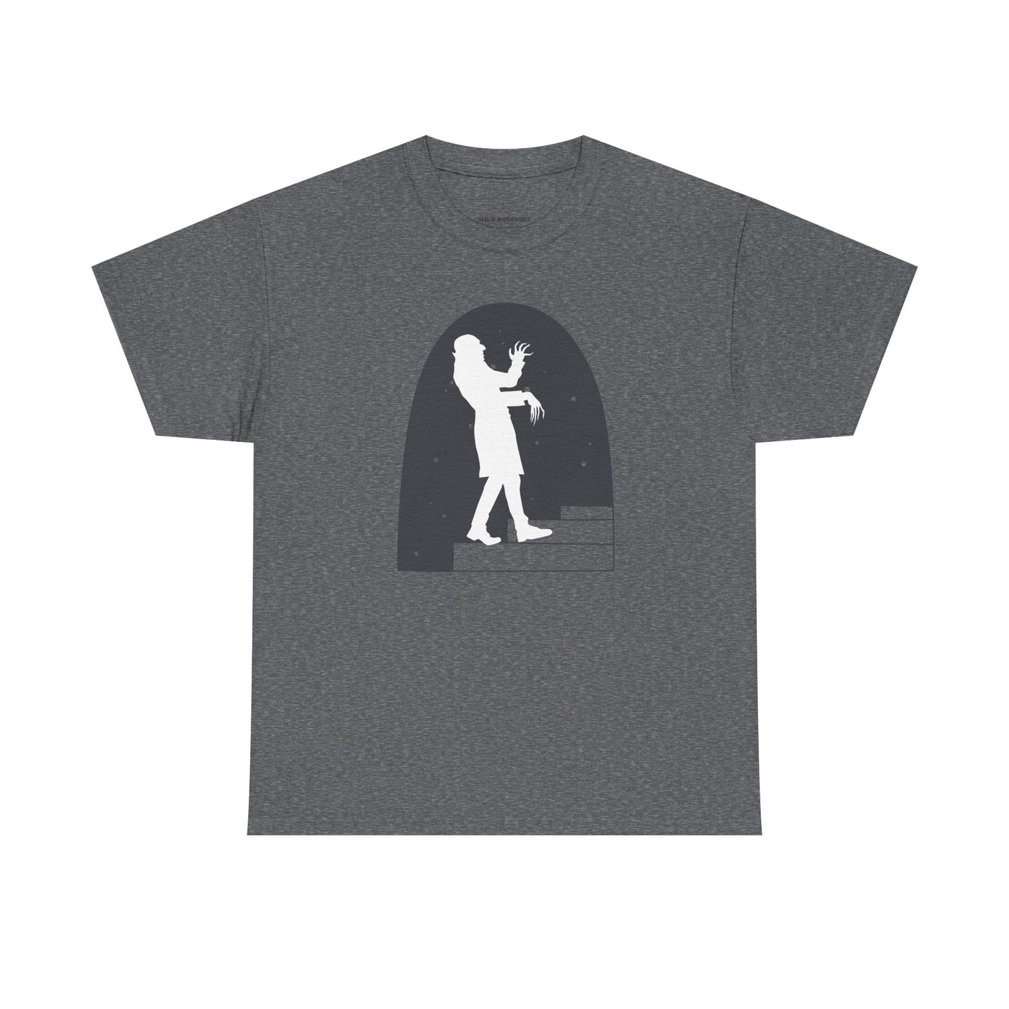 Camiseta de la película de terror Nosferatu - Estampado negro mate, unisex, de algodón grueso, con escena de escalera de vampiros, ropa gótica para fans del terror, un clásico de culto.