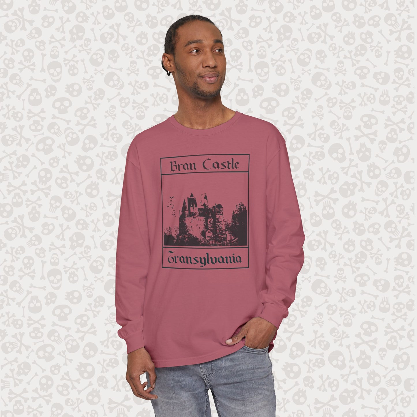 Camiseta de manga larga del Castillo de Bran, Transilvania, Drácula, Halloween, terror gótico, Drácula espeluznante, Halloween