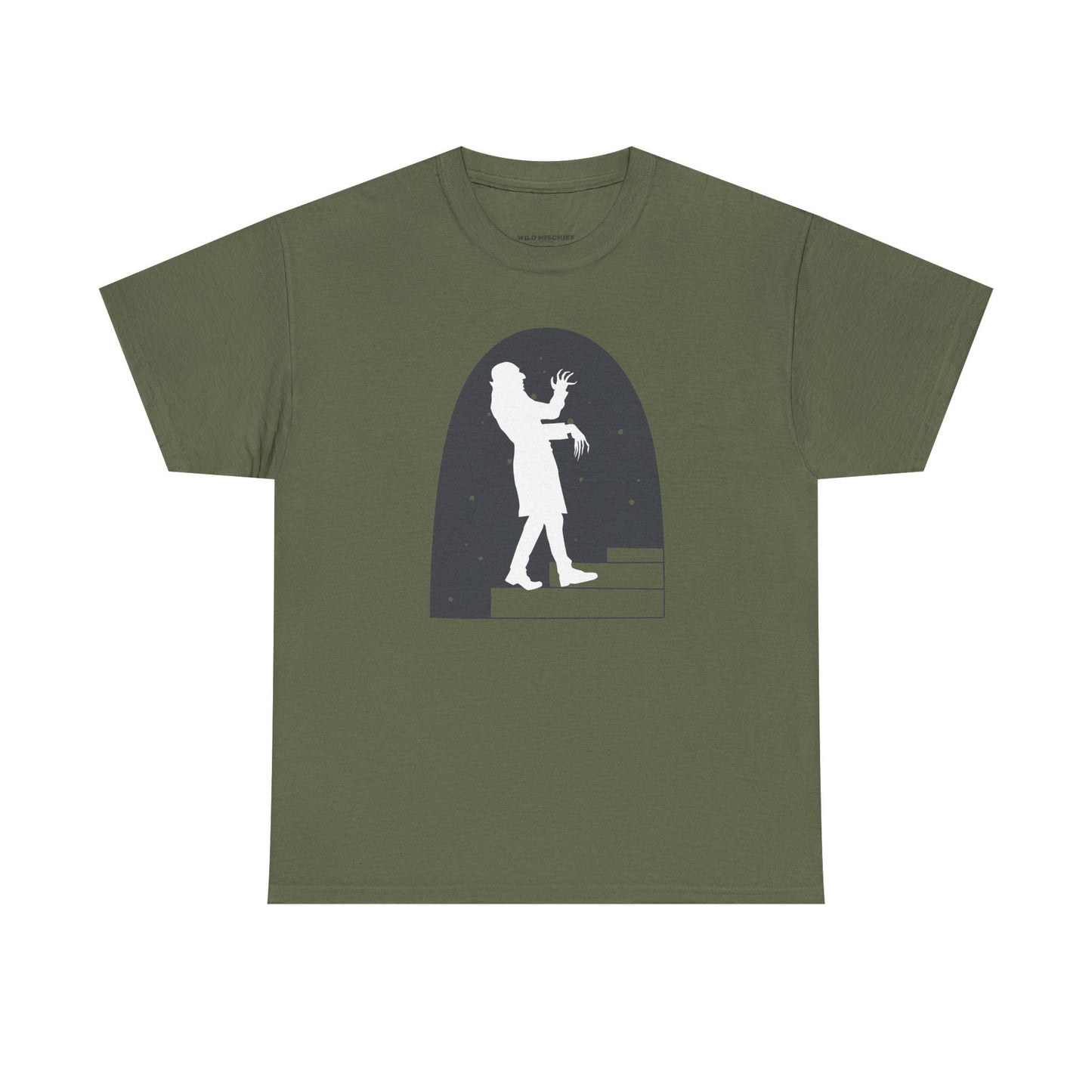 Camiseta de la película de terror Nosferatu - Estampado negro mate, unisex, de algodón grueso, con escena de escalera de vampiros, ropa gótica para fans del terror, un clásico de culto.