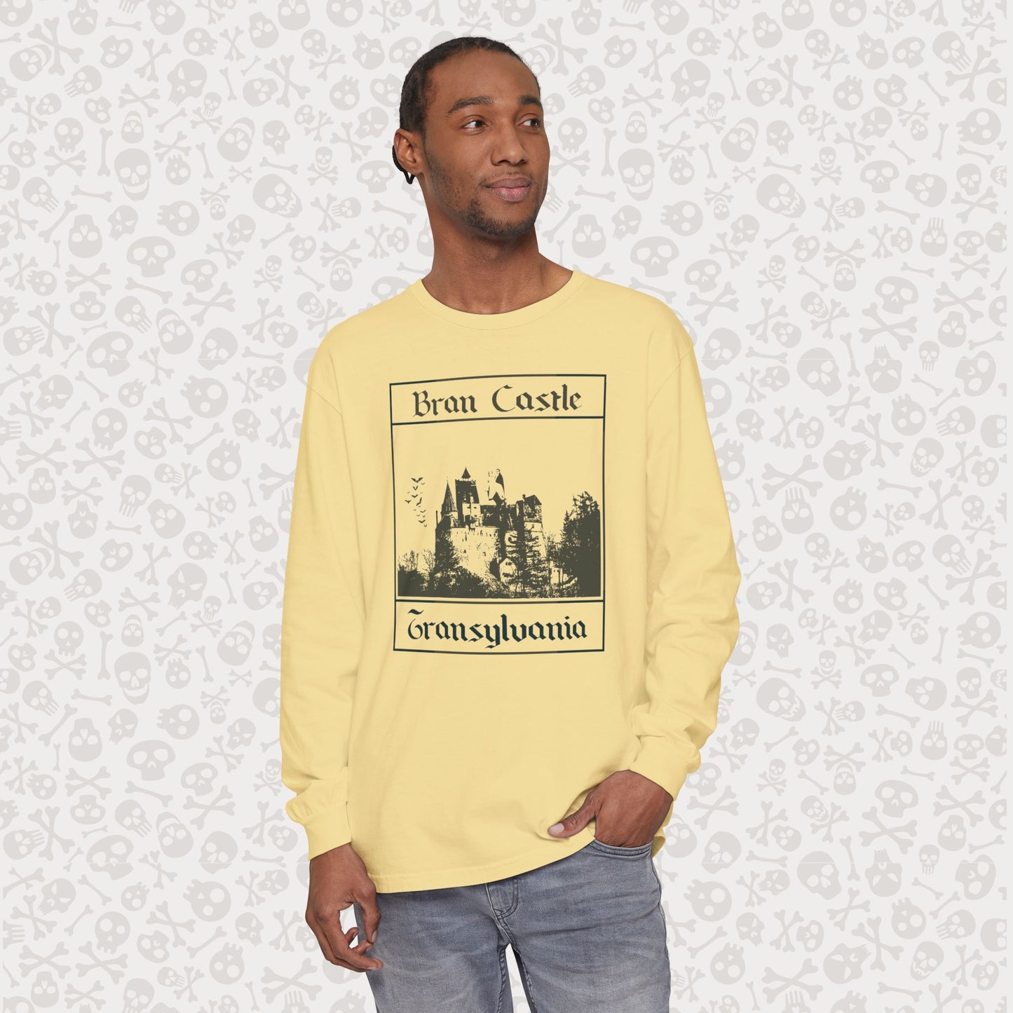 Camiseta de manga larga del Castillo de Bran, Transilvania, Drácula, Halloween, terror gótico, Drácula espeluznante, Halloween