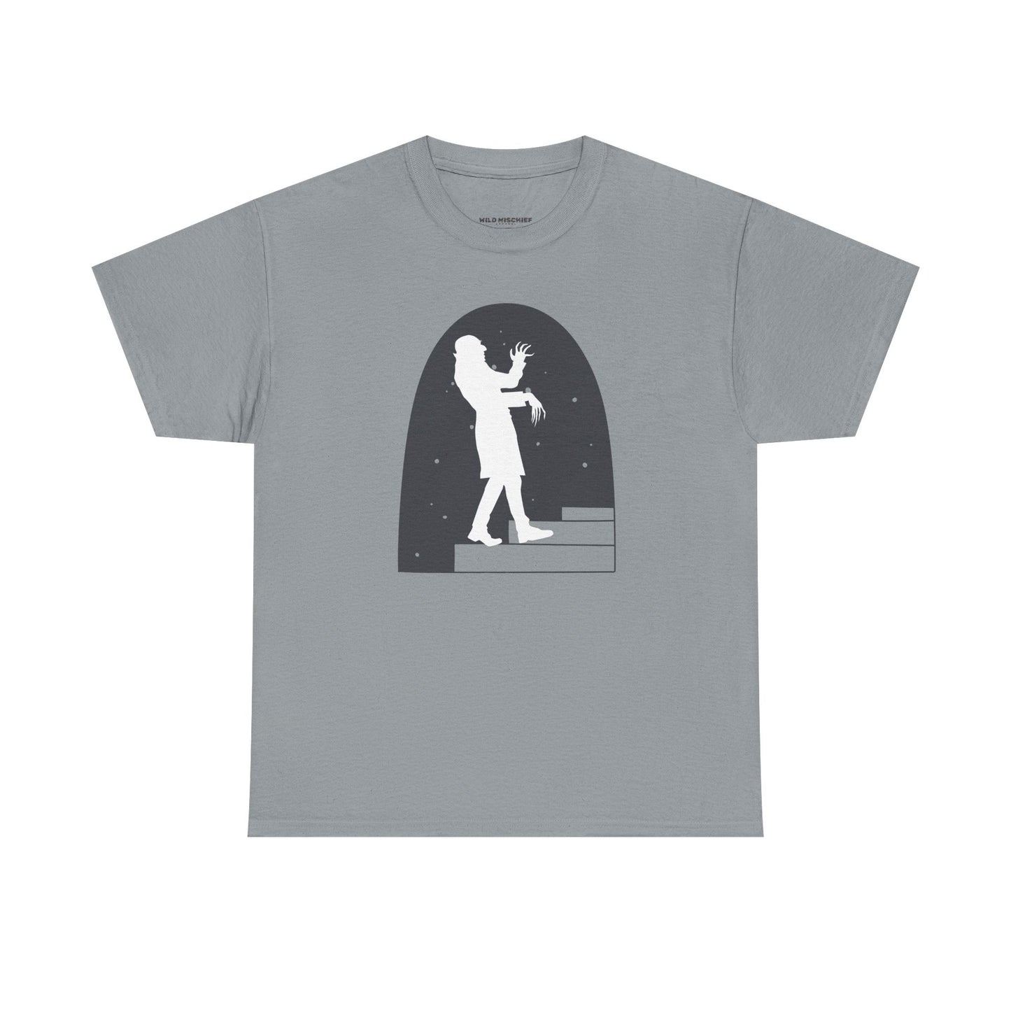 Camiseta de la película de terror Nosferatu - Estampado negro mate, unisex, de algodón grueso, con escena de escalera de vampiros, ropa gótica para fans del terror, un clásico de culto.
