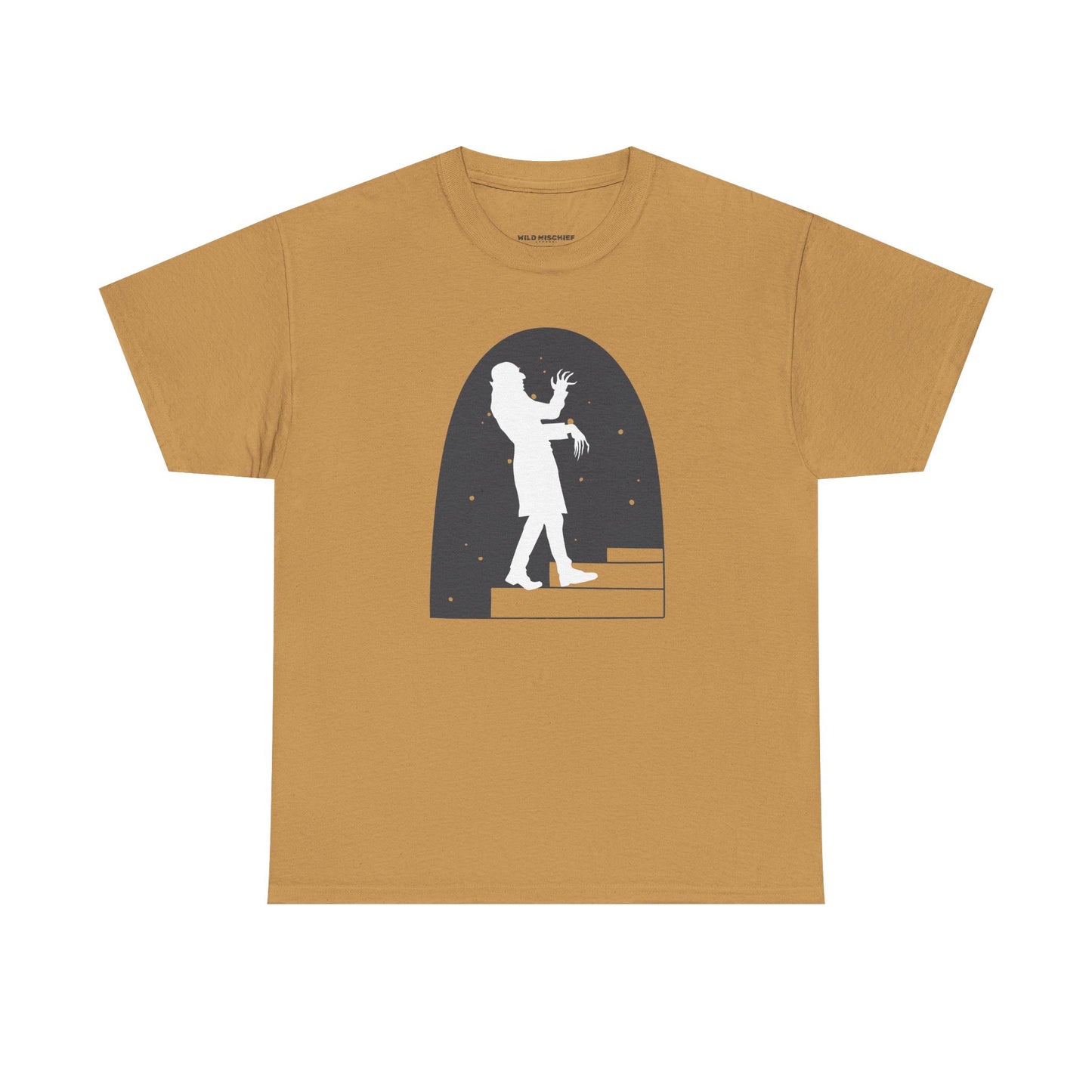 Camiseta de la película de terror Nosferatu - Estampado negro mate, unisex, de algodón grueso, con escena de escalera de vampiros, ropa gótica para fans del terror, un clásico de culto.