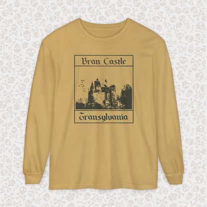Camiseta de manga larga del Castillo de Bran, Transilvania, Drácula, Halloween, terror gótico, Drácula espeluznante, Halloween