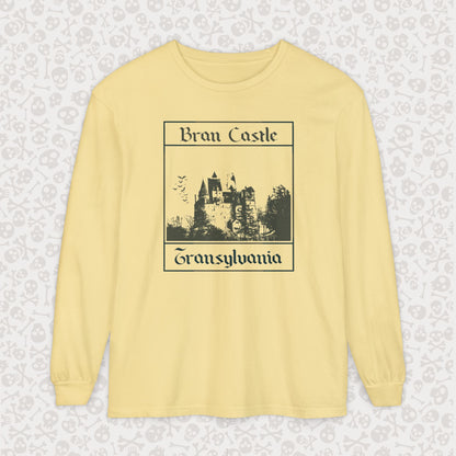 Camiseta de manga larga del Castillo de Bran, Transilvania, Drácula, Halloween, terror gótico, Drácula espeluznante, Halloween