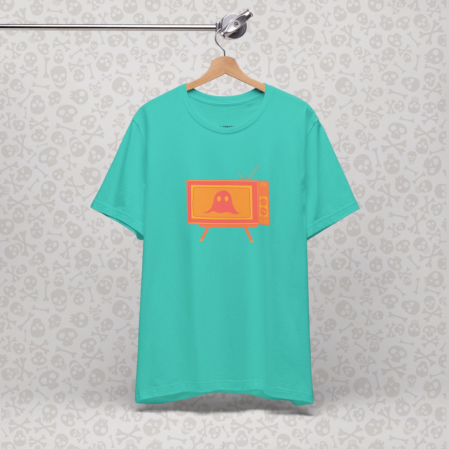 Ghost in the TV T-Shirt | Spooky retro vintage television graphic tee | Halloween