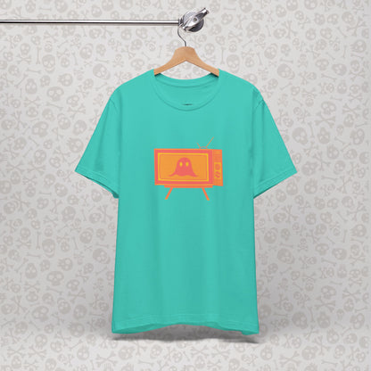 Ghost in the TV T-Shirt | Spooky retro vintage television graphic tee | Halloween