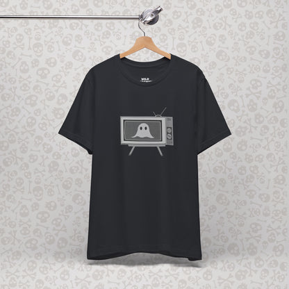 Ghost in the TV T-Shirt | Spooky retro vintage television graphic tee | Halloween