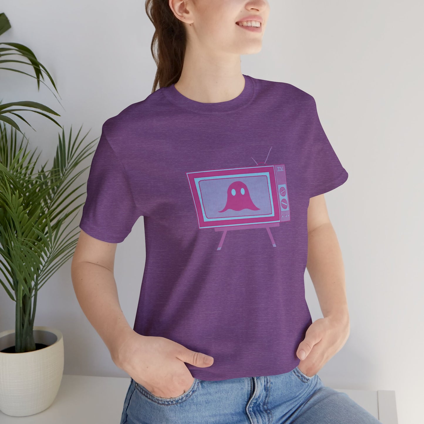Ghost in the TV T-Shirt | Spooky retro vintage television graphic tee | Halloween