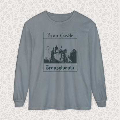 Camiseta de manga larga del Castillo de Bran, Transilvania, Drácula, Halloween, terror gótico, Drácula espeluznante, Halloween