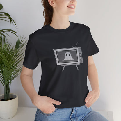 Ghost in the TV T-Shirt | Spooky retro vintage television graphic tee | Halloween