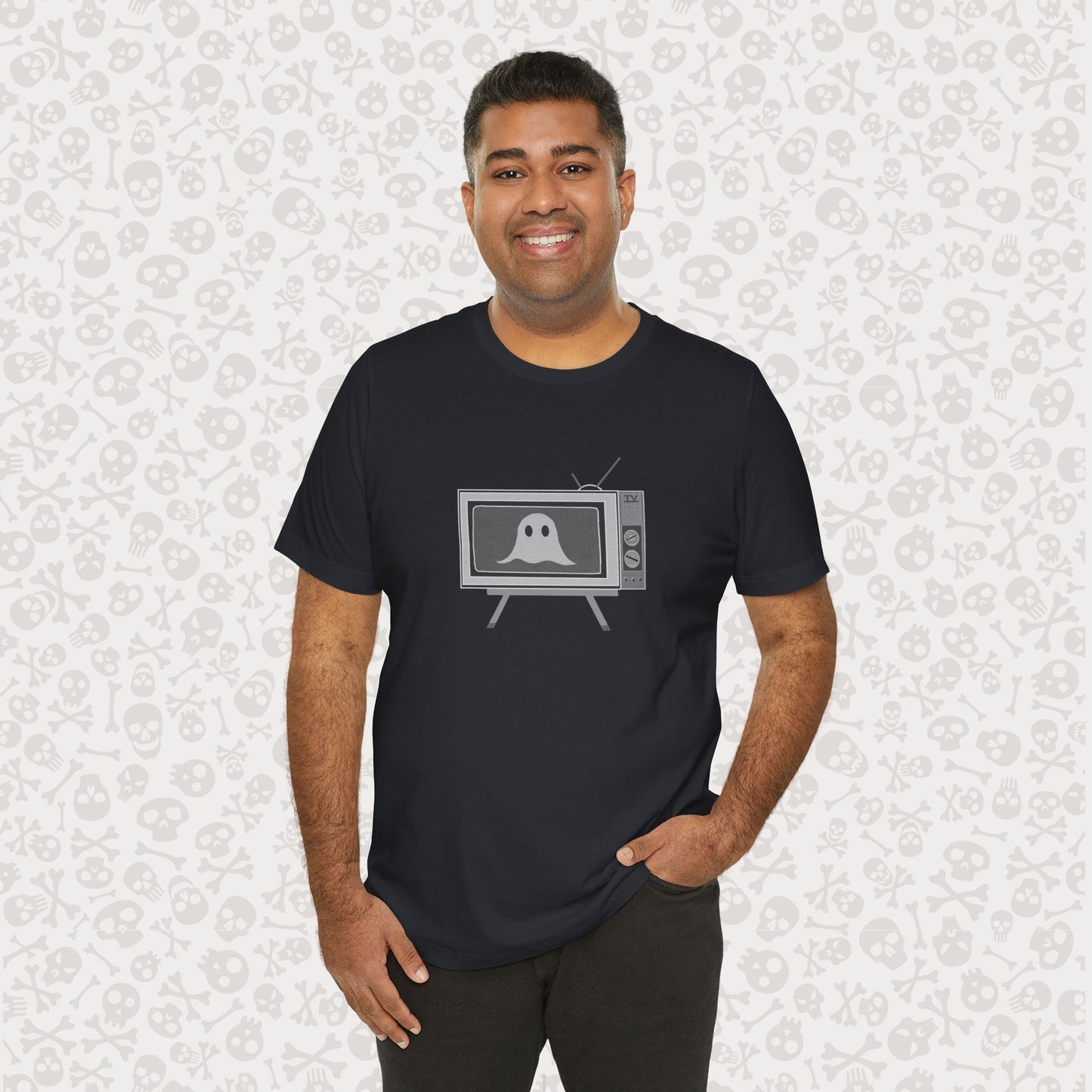 Ghost in the TV T-Shirt | Spooky retro vintage television graphic tee | Halloween