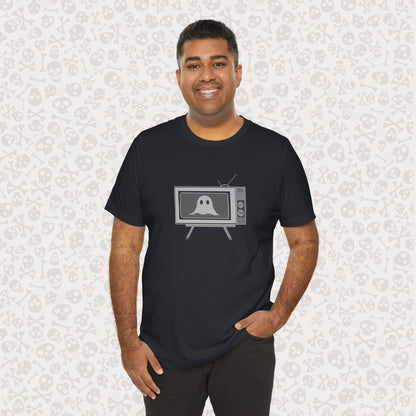 Ghost in the TV T-Shirt | Spooky retro vintage television graphic tee | Halloween
