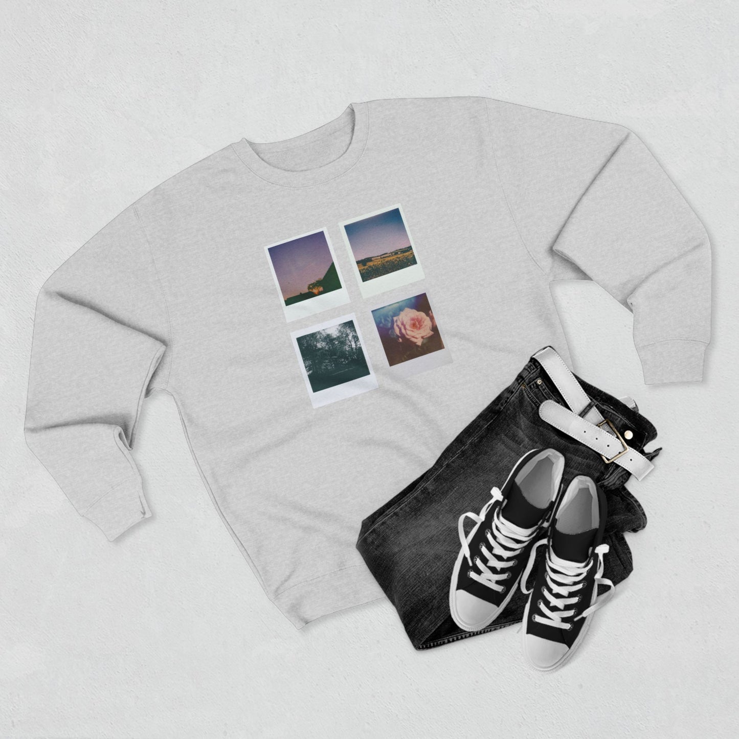 Nature Polaroids Sweatshirt, Colorful Nostalgic Polaroids Long-sleeve, Unisex Crewneck, Outdoor Adventure Fashion, Earthy Vibes Top, Retro