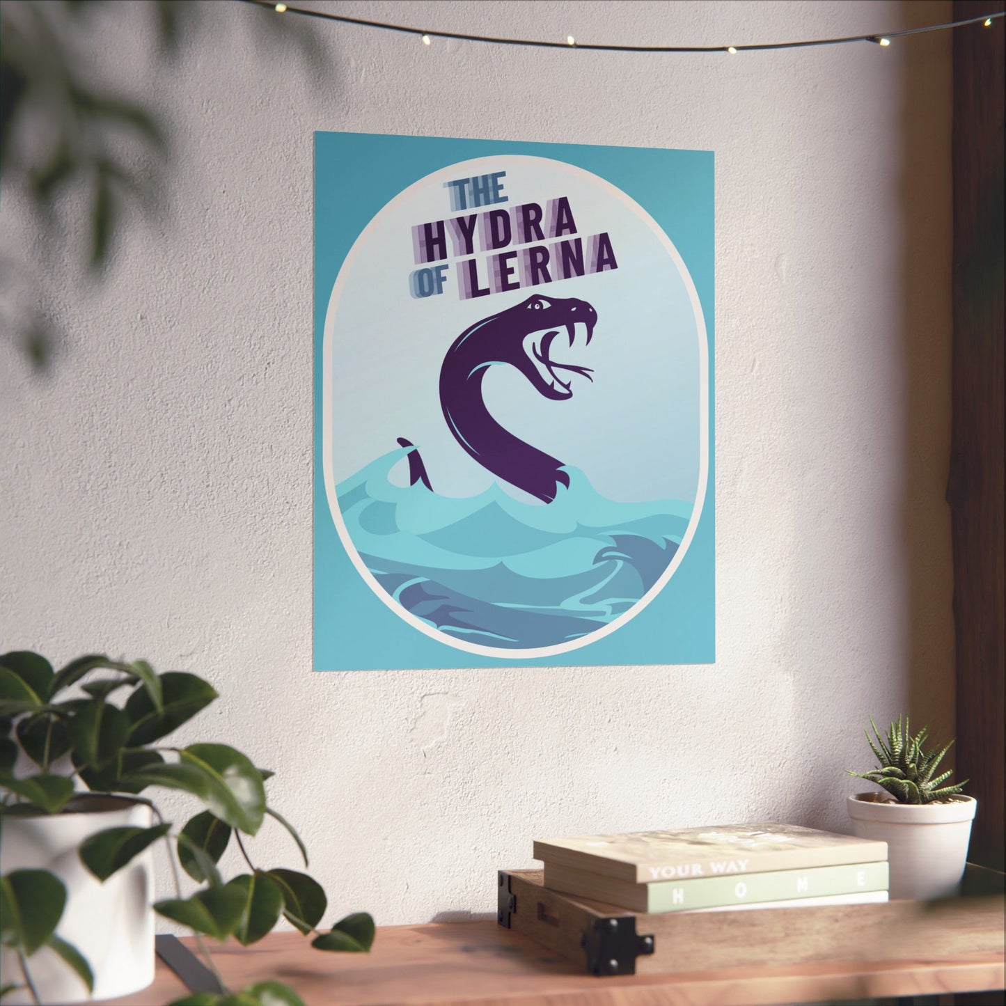 Mystical Hydra of Lerna Poster, Mythology Art Print, Home Decor, Blue Wall Art, Gift for Mythology Lovers, Cryptids Print, Serpent Poster