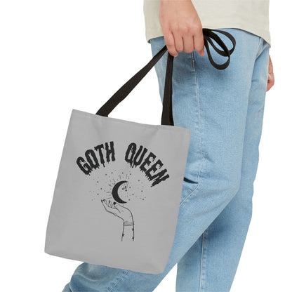 Goth Queen Tote Bag, Moon Print Grey Bag, Halloween Punk Handbag, Spooky Shoulder Bag, Alternative Fashion Purse