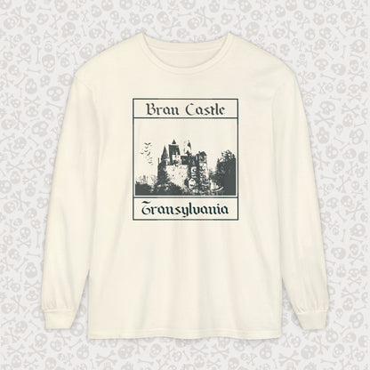 Camiseta de manga larga del Castillo de Bran, Transilvania, Drácula, Halloween, terror gótico, Drácula espeluznante, Halloween