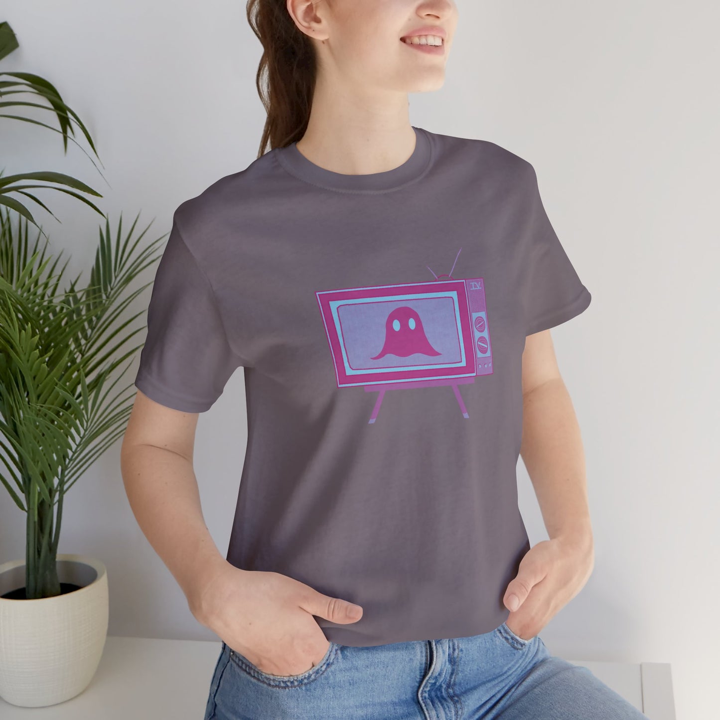 Ghost in the TV T-Shirt | Spooky retro vintage television graphic tee | Halloween