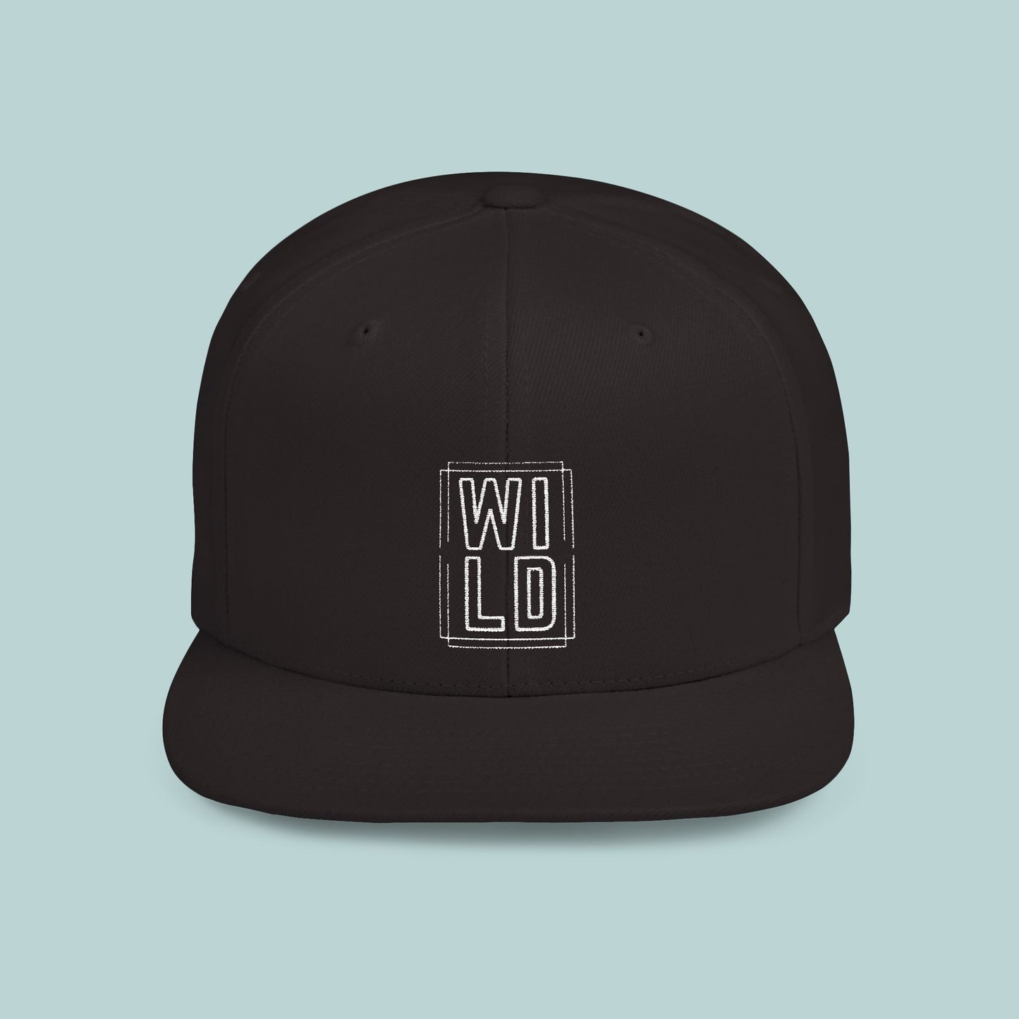 WILD Flat Bill Snapback Hat - White Logo - Trendy Sports Cap for Outdoor Adventures, Urban, Edgy, Low Profile Hat