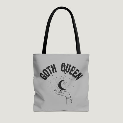 Goth Queen Tote Bag, Moon Print Grey Bag, Halloween Punk Handbag, Spooky Shoulder Bag, Alternative Fashion Purse