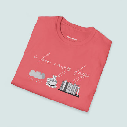 I Love Rainy Days Unisex Softstyle T-Shirt - Cozy and Chic Graphic Tee for Book Lovers