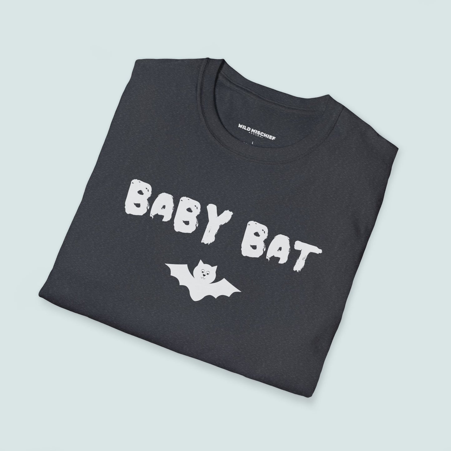 Baby Bat Unisex Softstyle T-Shirt, Young Goth Tee, Cute Bat Graphic Tee, Halloween Shirt, Gift for Kids, Cozy Everyday Wear