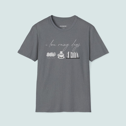 I Love Rainy Days Unisex Softstyle T-Shirt - Cozy and Chic Graphic Tee for Book Lovers