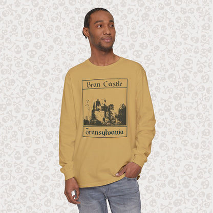Camiseta de manga larga del Castillo de Bran, Transilvania, Drácula, Halloween, terror gótico, Drácula espeluznante, Halloween