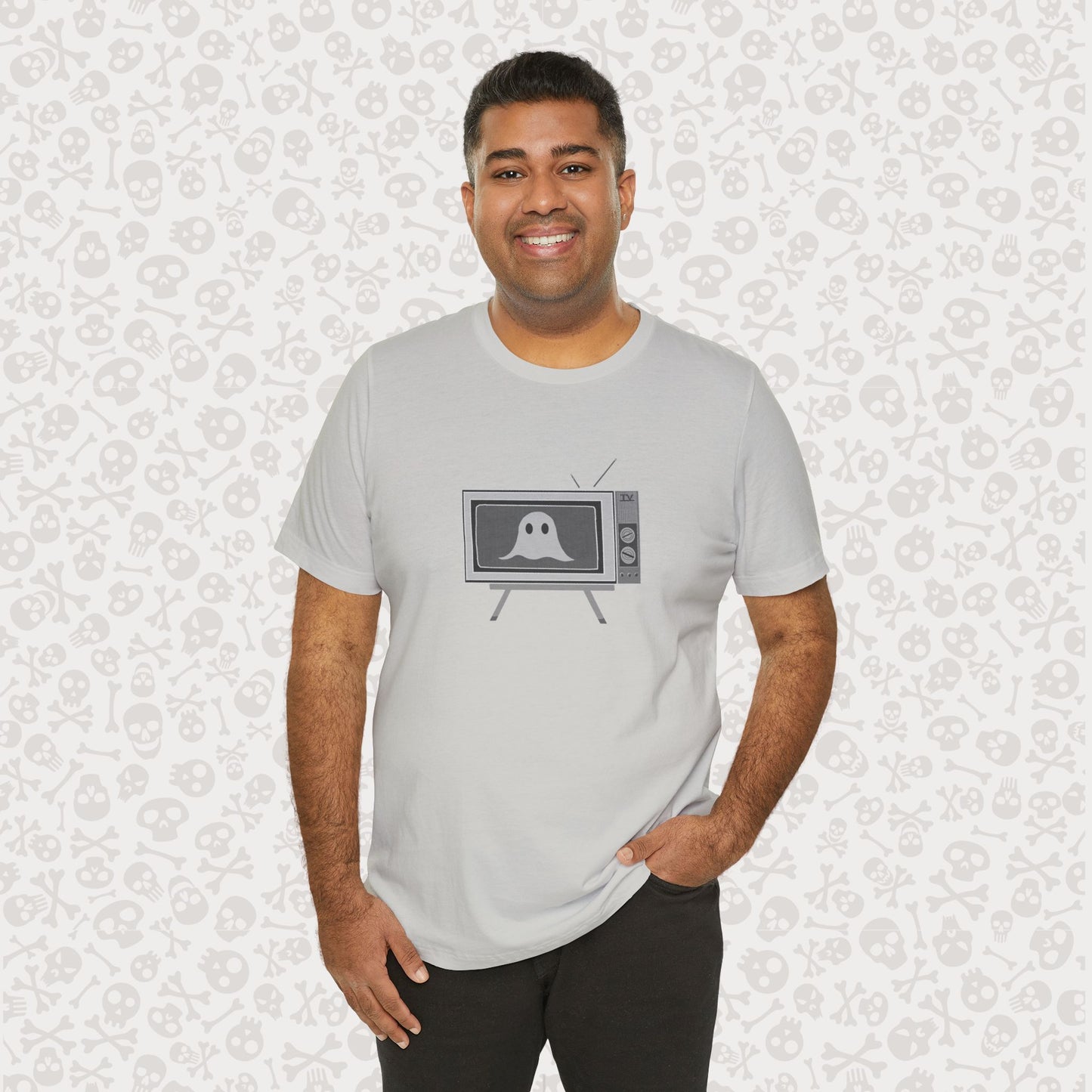 Ghost in the TV T-Shirt | Spooky retro vintage television graphic tee | Halloween