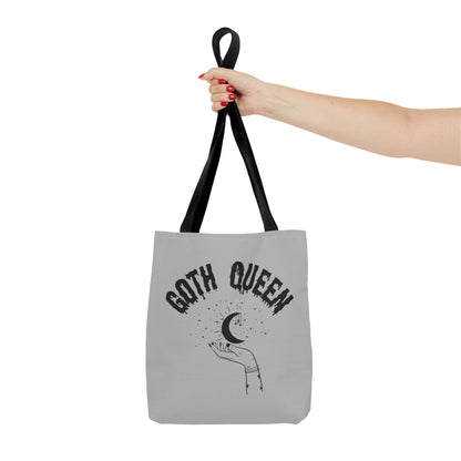 Goth Queen Tote Bag, Moon Print Grey Bag, Halloween Punk Handbag, Spooky Shoulder Bag, Alternative Fashion Purse