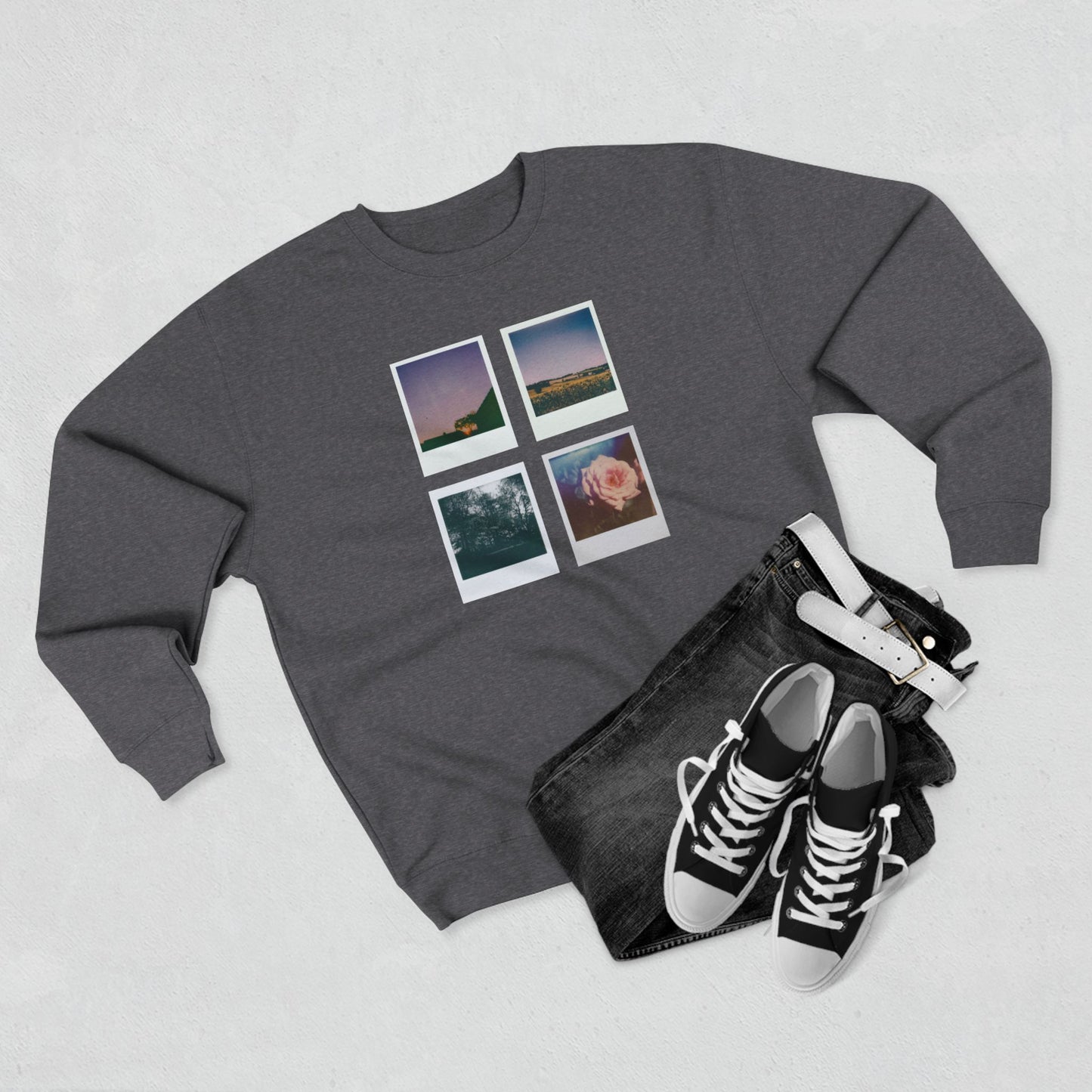 Nature Polaroids Sweatshirt, Colorful Nostalgic Polaroids Long-sleeve, Unisex Crewneck, Outdoor Adventure Fashion, Earthy Vibes Top, Retro