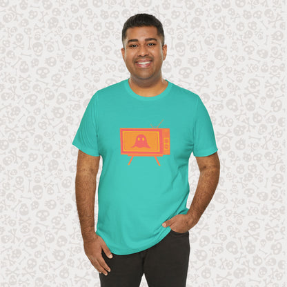 Ghost in the TV T-Shirt | Spooky retro vintage television graphic tee | Halloween