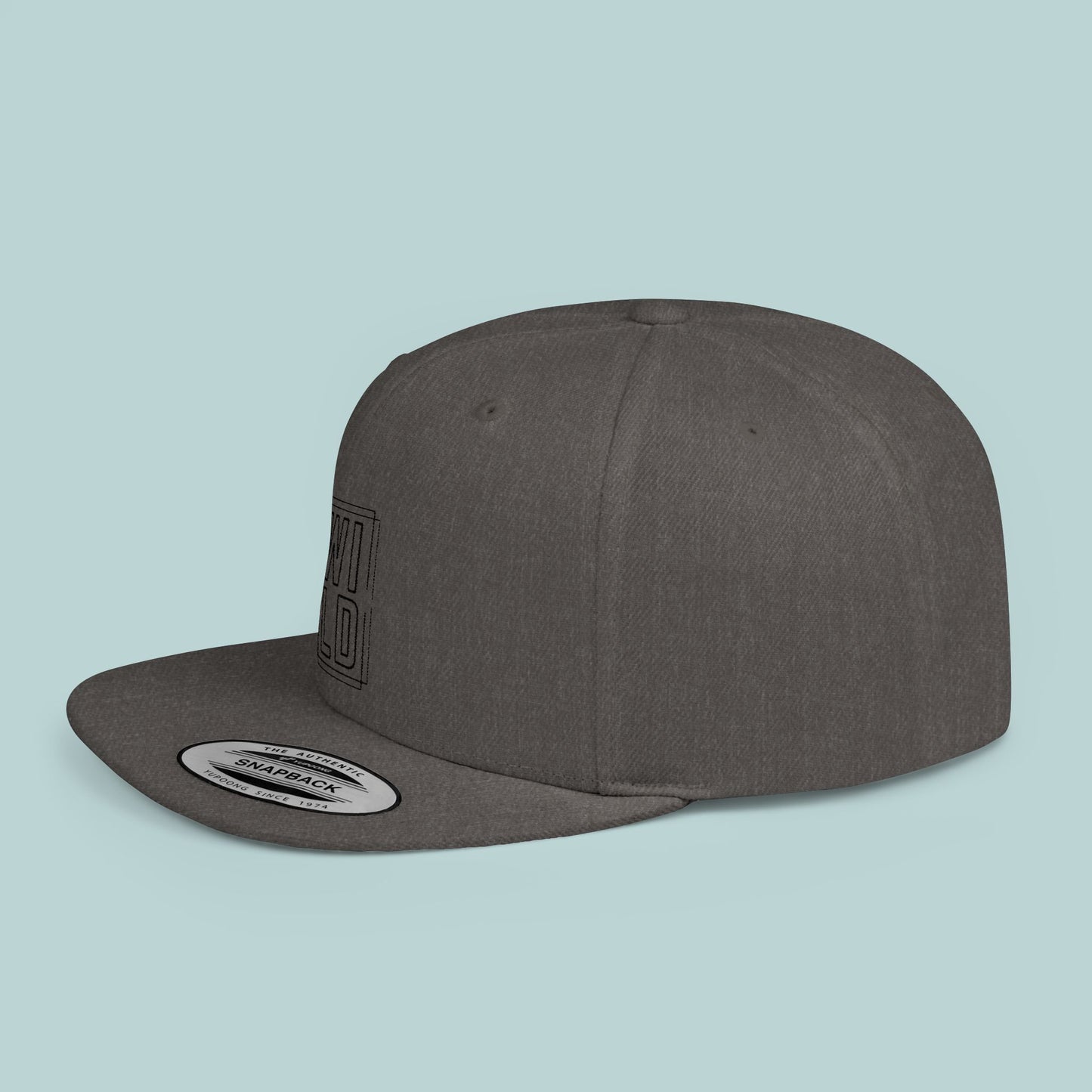 WILD Flat Bill Snapback Hat - Black Logo - Trendy Gray Cap for Outdoor Enthusiasts, Edgy, Outdoor, Adventure Hat