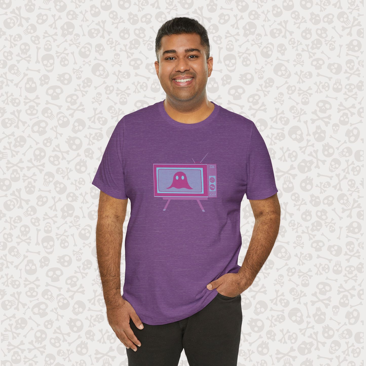 Ghost in the TV T-Shirt | Spooky retro vintage television graphic tee | Halloween