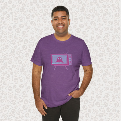 Ghost in the TV T-Shirt | Spooky retro vintage television graphic tee | Halloween