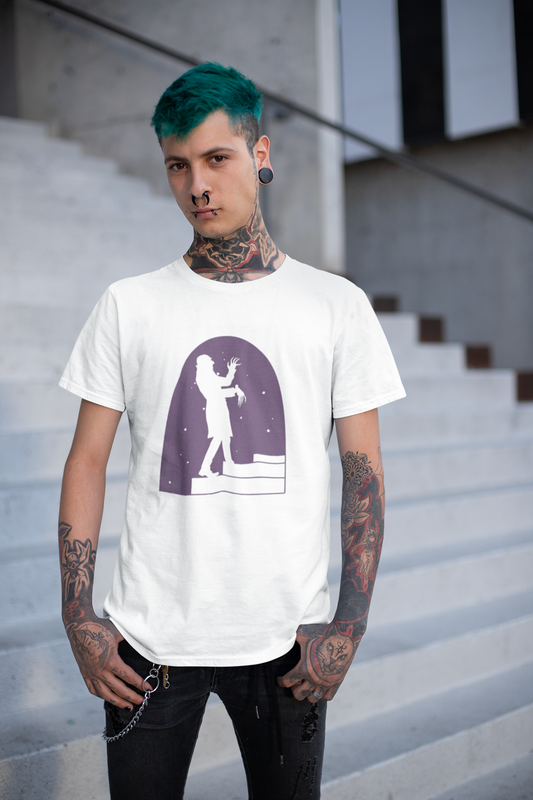 Nosferatu Horror Film Tee - Faded Aubergine Print, Vampire Staircase Scene T-Shirt for Horror Fans, Unisex Cotton Crew Shirt, Halloween Goth Clothing, Classic Movie