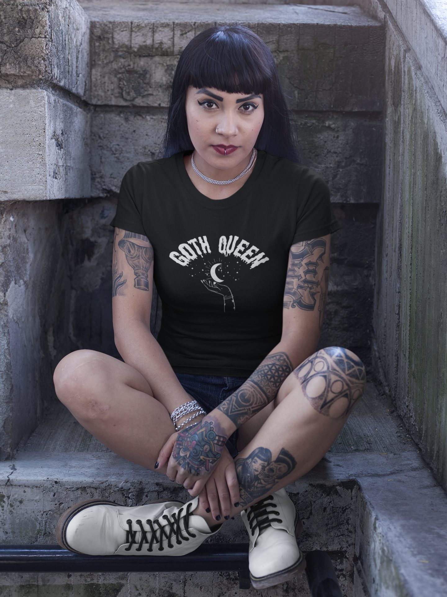 Goth Queen Moon T-Shirt, Women's Graphic Tee, Dark Style Top, Gothic Clothing, Moon Phase Shirt