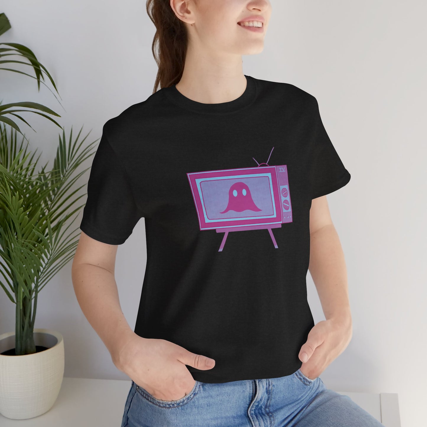 Ghost in the TV T-Shirt | Spooky retro vintage television graphic tee | Halloween