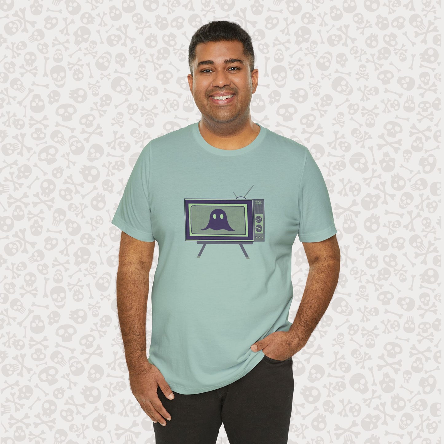 Ghost in the TV T-Shirt | Spooky retro vintage television graphic tee | Halloween