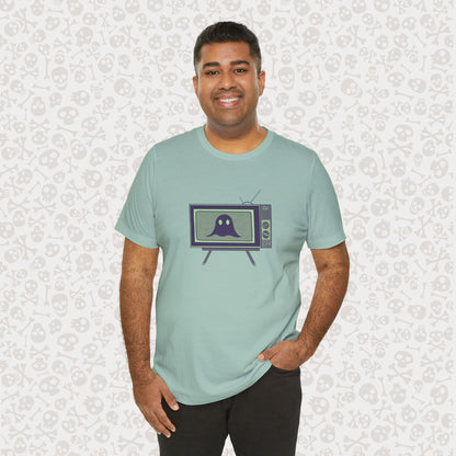 Ghost in the TV T-Shirt | Spooky retro vintage television graphic tee | Halloween