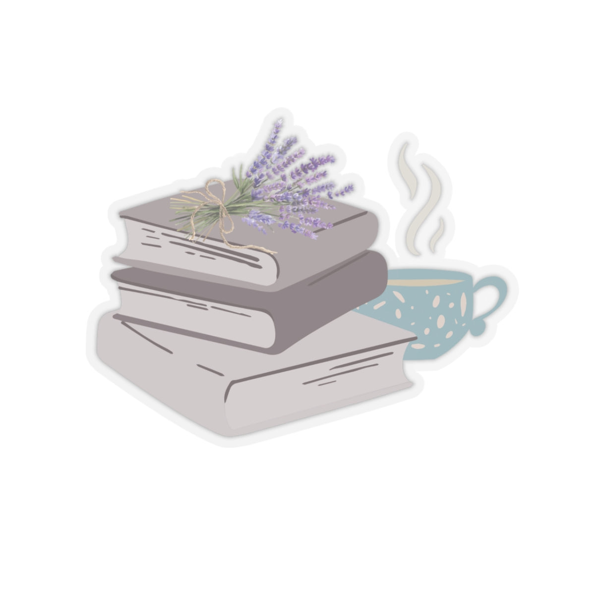 Whimsical Lavender Books Kiss-Cut Stickers, Cozy Home Decor, Book Lover Gift, Planner Accessories, Tea Enthusiast Decor, Laptop Stickers