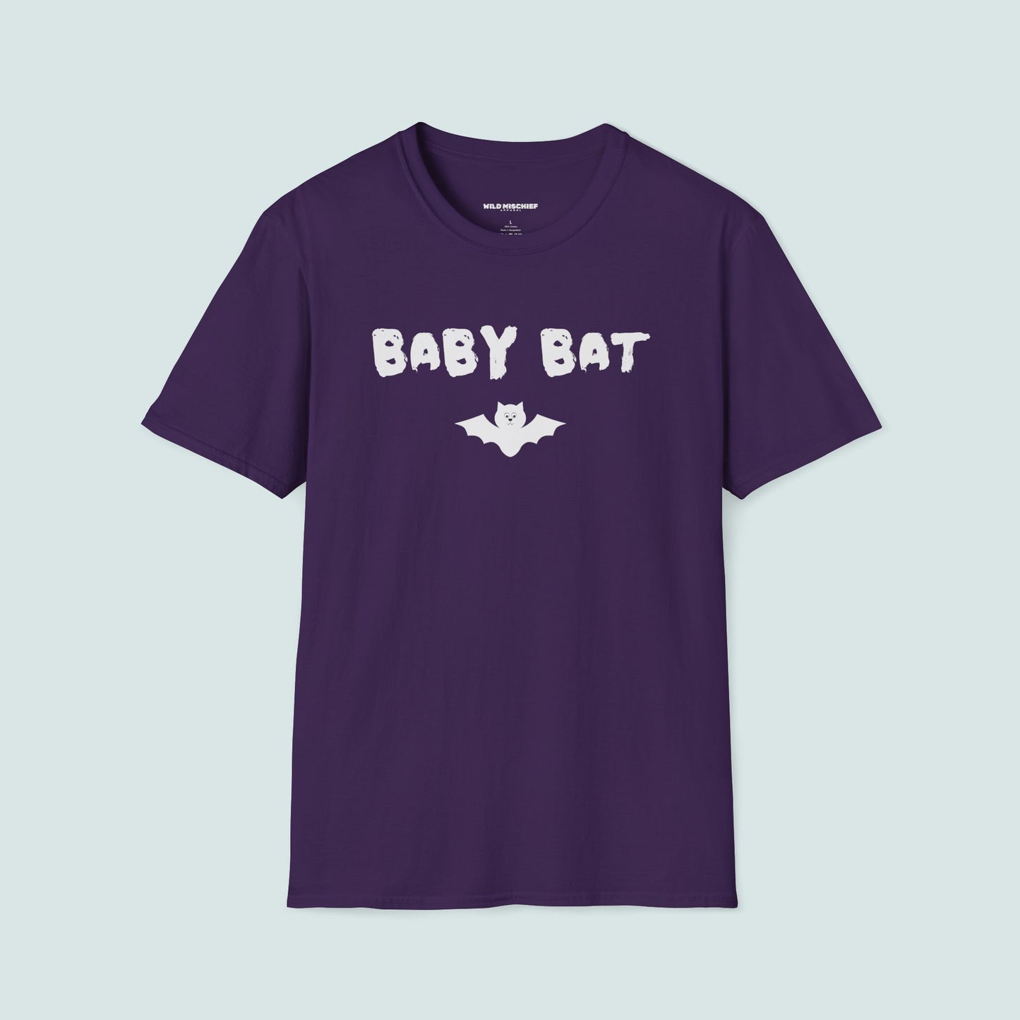 Baby Bat Unisex Softstyle T-Shirt, Young Goth Tee, Cute Bat Graphic Tee, Halloween Shirt, Gift for Kids, Cozy Everyday Wear