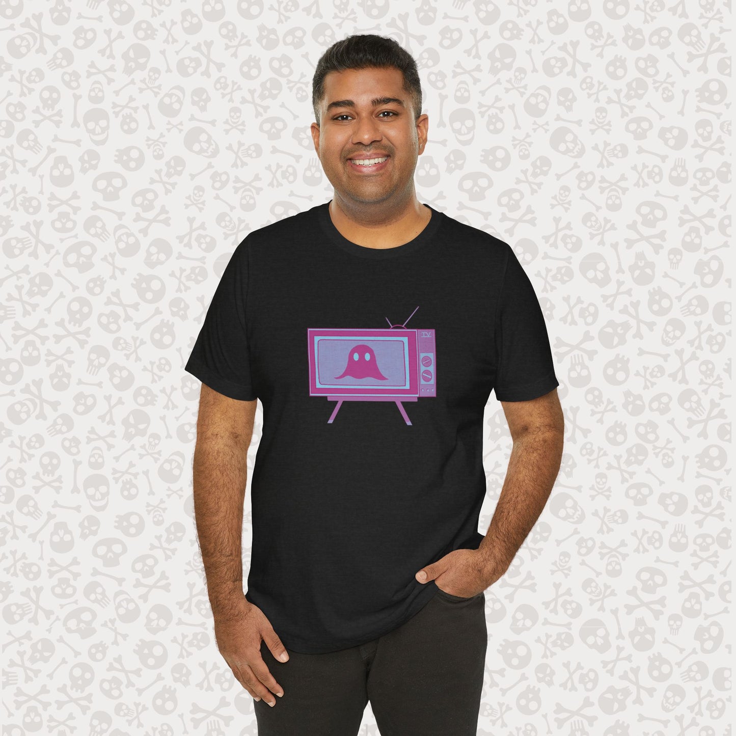 Ghost in the TV T-Shirt | Spooky retro vintage television graphic tee | Halloween