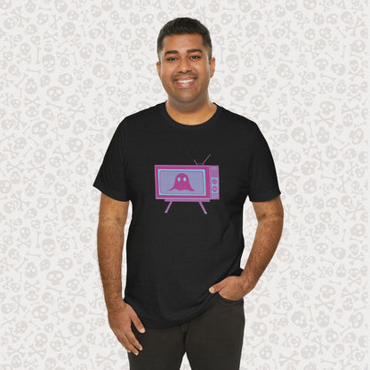 Ghost in the TV T-Shirt | Spooky retro vintage television graphic tee | Halloween