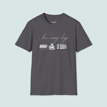 I Love Rainy Days Unisex Softstyle T-Shirt - Cozy and Chic Graphic Tee for Book Lovers