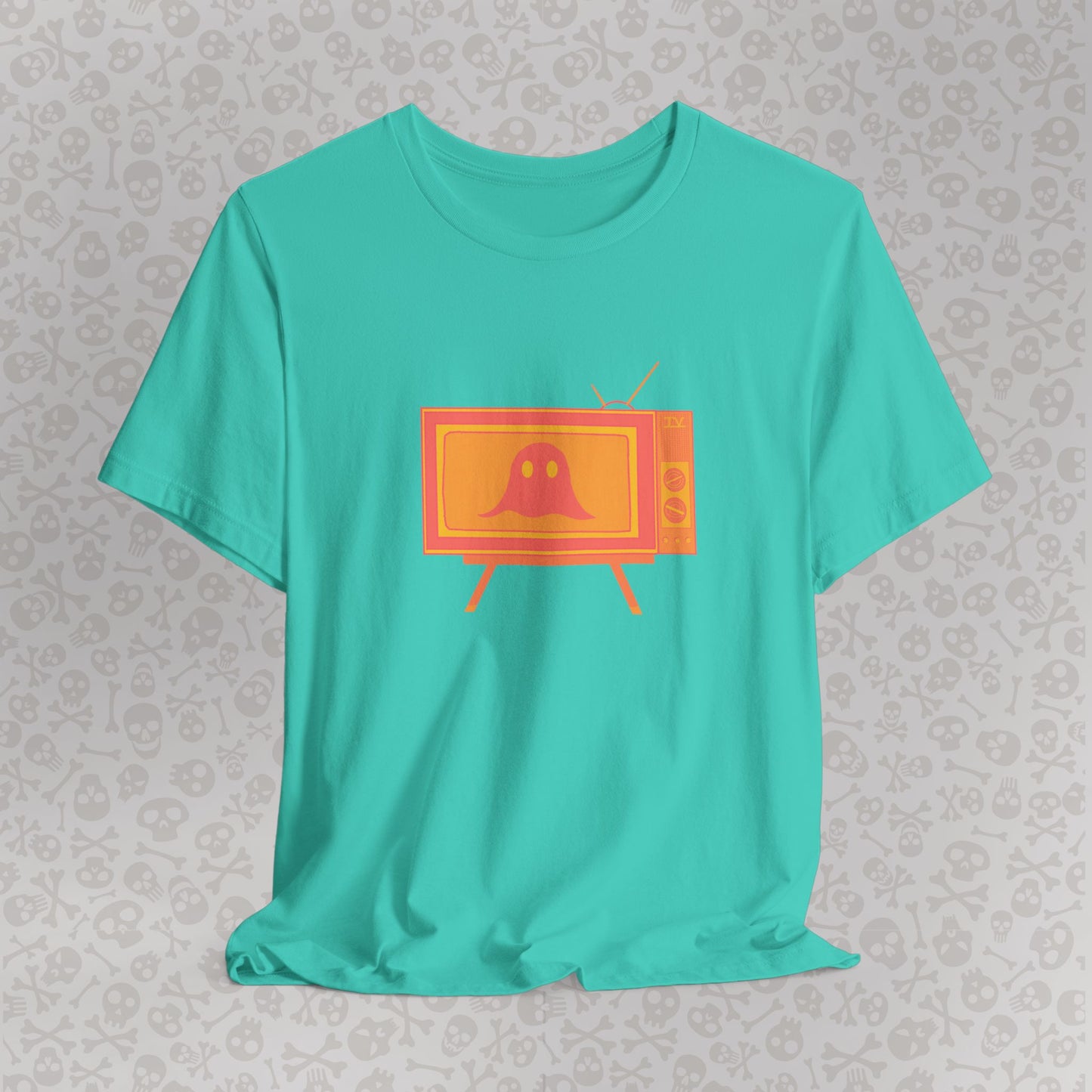 Ghost in the TV T-Shirt | Spooky retro vintage television graphic tee | Halloween