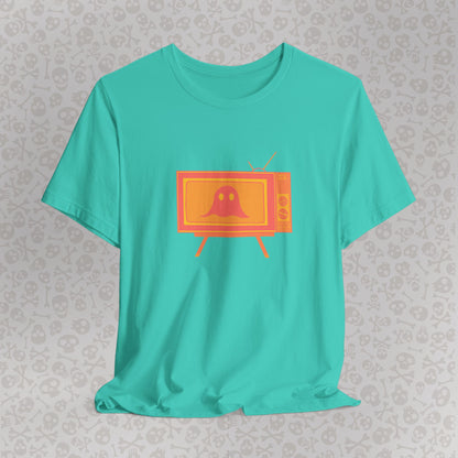 Ghost in the TV T-Shirt | Spooky retro vintage television graphic tee | Halloween