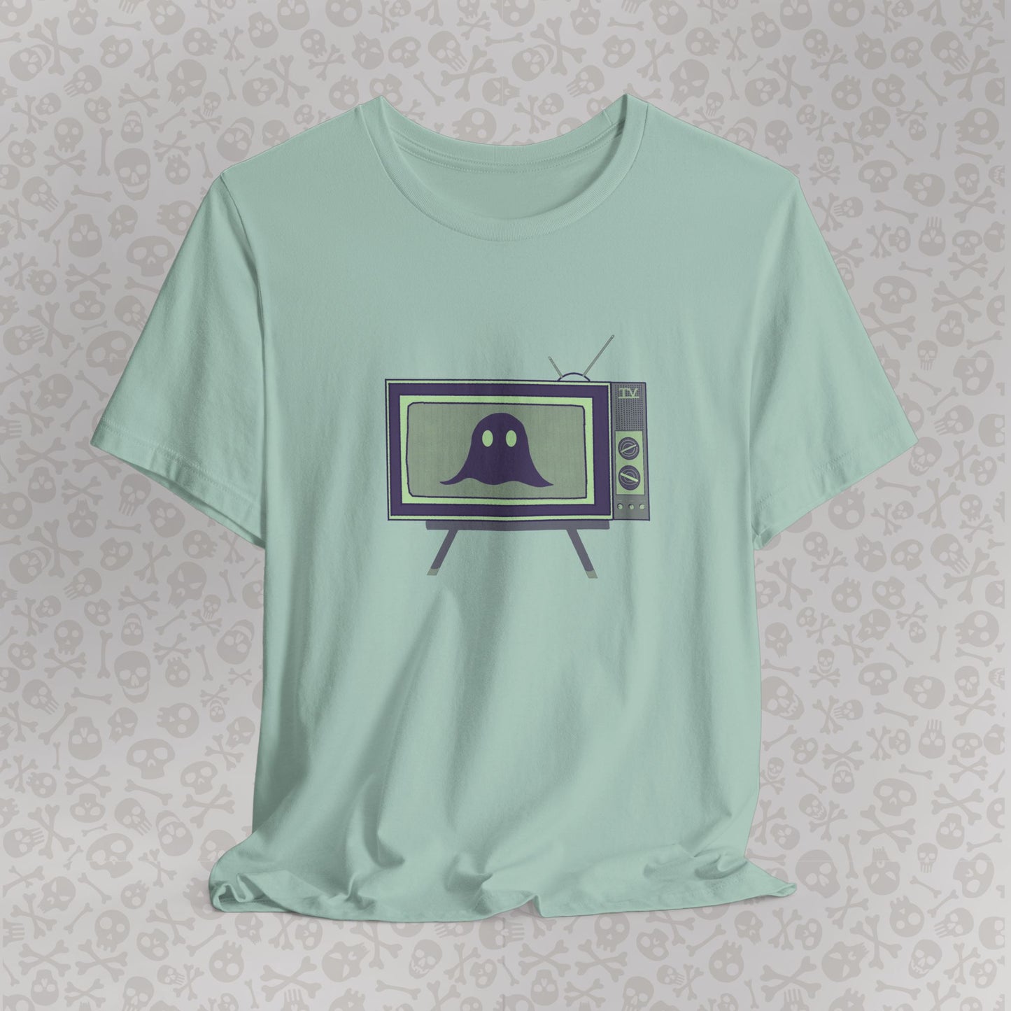 Ghost in the TV T-Shirt | Spooky retro vintage television graphic tee | Halloween